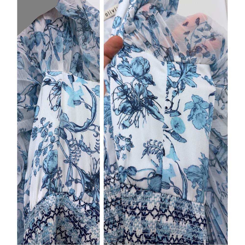 Alice + Olivia Sion Sunburst Pleated Maxi Dress Spring Sky Blue Floral Print 10 - Picture 14 of 16